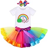 IBTOM CASTLE Watermelon 1st Birthday Rainbow Cake Smash Skirt Set with Princess Romper/Headband for Baby Girls Photo Shoot