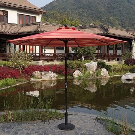 Amazon Com Patio Umbrellas 10ft 3m Stripe Garden Parasol With Crank And Tilt Sun Shade Umbrella For Garden And Patio Round Sunscreen Uv50 Garden Outdoor