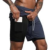 Leidowei Men's 2 in 1 Workout Running Shorts Lightweight Training Yoga Gym 7" Short with Zipper Pockets