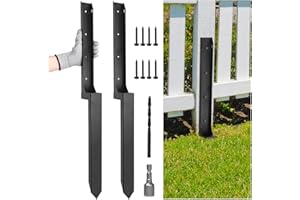 VALKINWORKS Fence Post Repair Kit, 2 Pack – Heavy-Duty One-Piece Steel Anchors with Stakes for 4x4/6x6 Wood Fence Posts