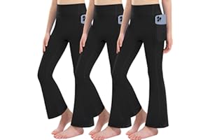 Yitoco Girls Flare Leggings with Pockets High Waisted Bootcut Kids Yoga Pants Dance Workout Athletic Bell Bottoms