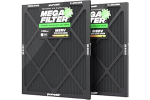 PuroAir Mega Filter - MERV 13 20x25x1 Air Filters For Home With Activated Carbon - Filters Allergens, Pet Dander, Smoke, Dust - Furnace and AC Filters - Air Filters 20x25x1 MERV 13 (2 Pack)