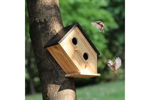 YYYUAN Bird House for Outside-Wren Bird House for Outdoor-Wooden Birdhouse for Outdoors Hanging Bluebird House for Cardinals for Garden Viewing -2 Hole (Wooden, 1)