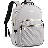 LOVEVOOK Laptop Backpack Purse for Women, Work Travel Computer Bags, College School Backpack for Student Girl, Quilted Casual Daypack with USB Port, Fit 15.6 Inch Laptop, Grey