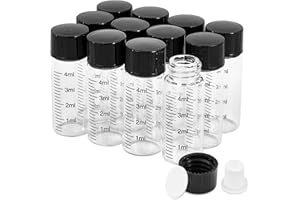 Cadbibe 4ml Clear Glass Graduated Vials with Screw Caps and Plastic Stoppers, 1 Dram Small Sample Vials with Lids, Leak-Proof Liquid Storage Empty Vial, 12PCS