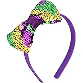 Needzo 2024 Mardi Gras Glitter Bow Headband, Purple, Green, and Gold Parade, Party Hair Accessory One Size