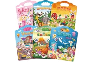 SWARKOL 6Set Reusable Sticker Books for Toddlers 2-4 Years, Toddler Sticker Books Ages 1-3, Kids Puffy Activity Book Set Include Animal,Farm,Princess,Vehicles,Ocean,Dinosaurs