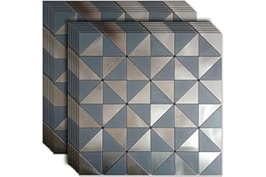 YMMXGE 14-Piece Peel and Stick Metal Triangle Tile, High-End Metal Texture Wall Stickers, Self Adhesive Wall Tiles for Kitchen Backsplash Bathroom Living Room Decoration (Grey+Frosted Grey, 14)