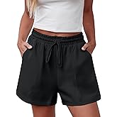 luvamia Casual Shorts for Women High Waisted Pull On Elastic Waist Drawstring Summer Trendy Beach Shorts with Pockets