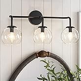 LMSOD 3-Light Industrial Vanity Light Fixture, Matte Black Farmhouse Globe Glass Bathroom Wall Sconce Lighting