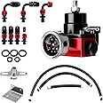 EFI Fuel Pressure Regulator Kit with Bypass Return 0-100psi Pressure Gauge AN6-6AN Fuel Line Hose Fitting Connectors Kit Adjustable Universal Aluminum Black & Red