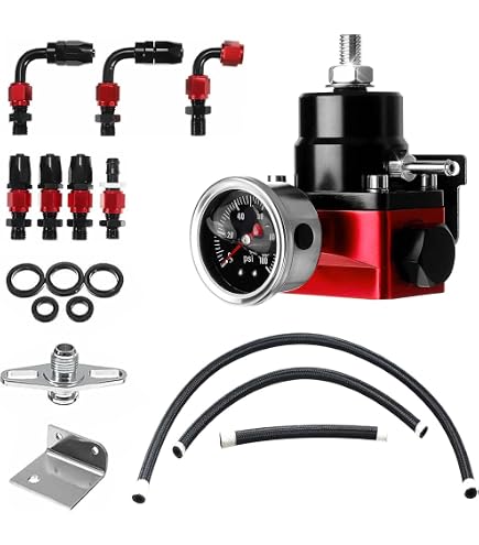 Black Adjustable EFI Fuel Pressure Regulator With Gauge - AN6 Ports, 3-70 PSI For Performance 9 thumbnail image