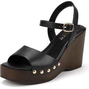 IDIFU IN4 Wedge Sandals for Women Platform Wedge Heels Square Open Toe Dressy Wedges Comfortable Summer Beach Vacation Sandal