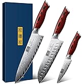 HOSHANHO 3 Pieces Damascus Kitchen Knife Set Ultra-Sharp Knives Set, Professional Chef Knife Set With G10 Ergonomic Handle,Gift Box