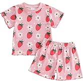 fhutpw Toddler Baby Girls Summer Clothes Floral Crewneck Short Sleeve T-Shirts Tops Ruffle Shorts Cute Outfits Set 6M-4T