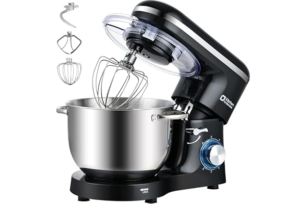 Kitchen in the Box 6.5QT 660W, 6-Speed Tilt-Head Stand Mixer (Black) | Equipped with Egg Whisk, Dough Hook & Flat Beater to M