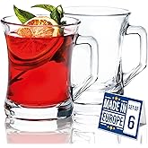 Glass Coffee Mugs with Handle, 7.5 oz Clear Glass Tea Cups for Hot or Cold Drinks, Set of 6