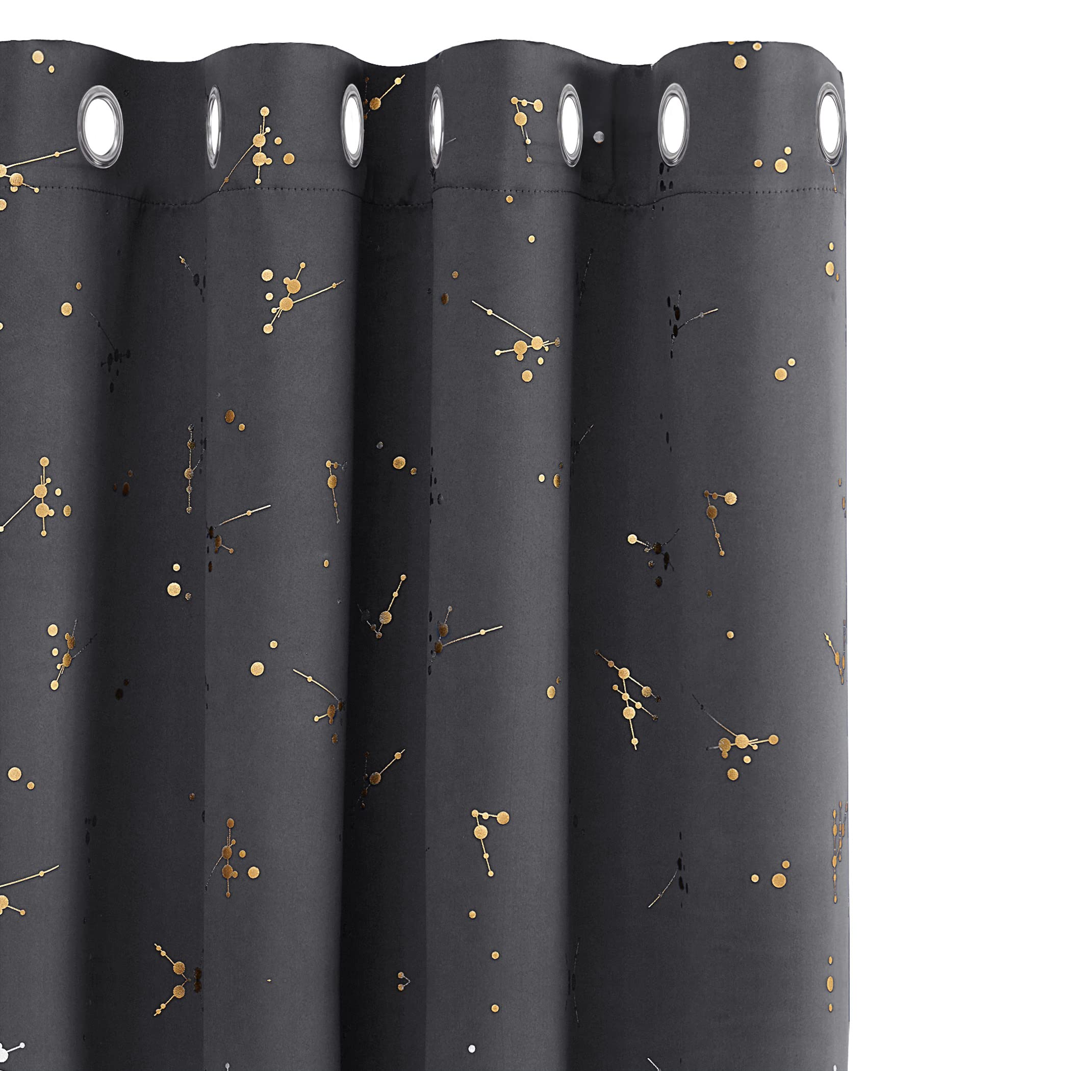 Deconovo Eyelet Thermal Insulated Blackout Curtains, Gold Constellation Printed Curtains for Baby Nursery, 66 x 72 Inch(Width x Length), Dark Grey, 2 panels