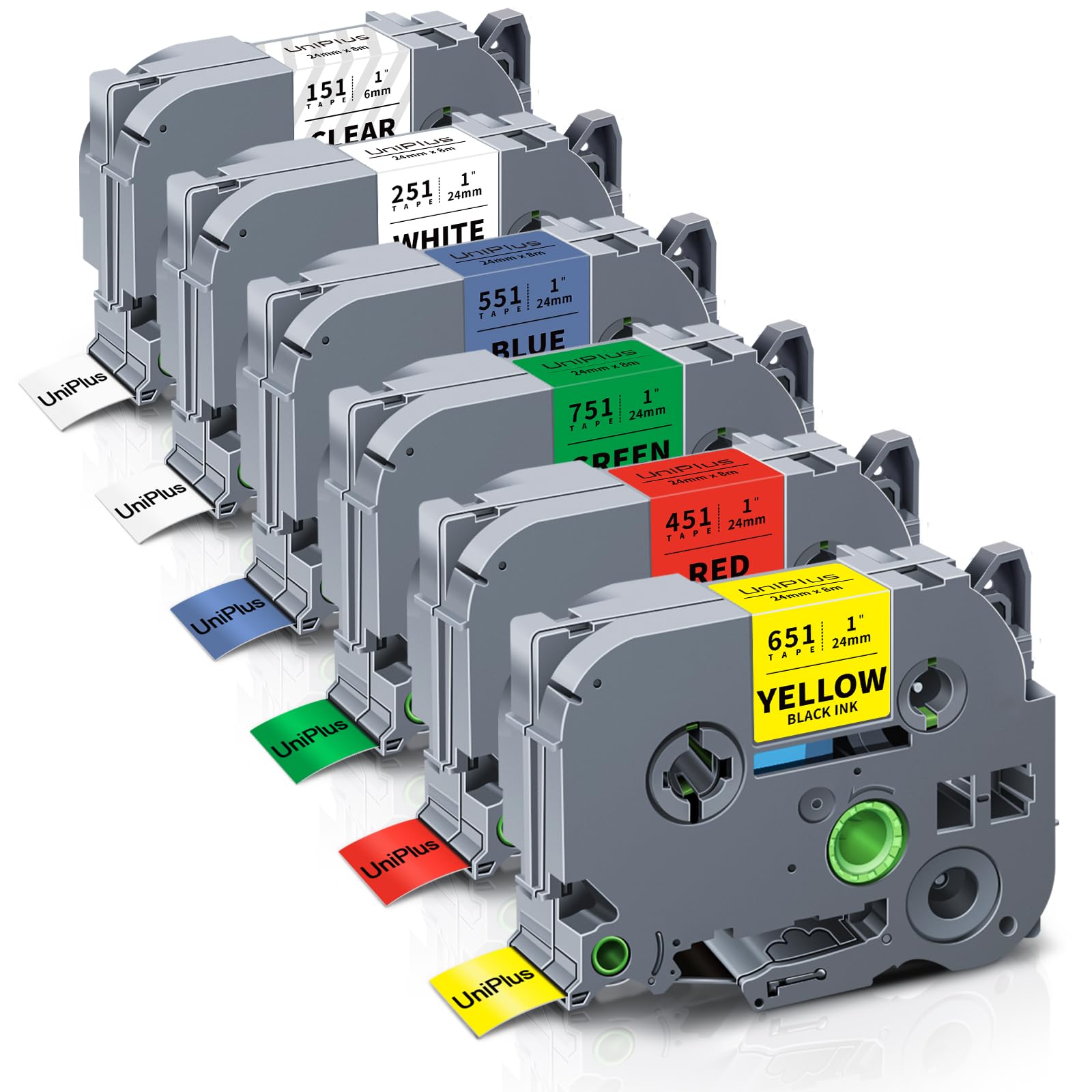UniPlus Compatible Brother 24mm Label Tape TZe-251 TZe-151 TZe-451 TZe-551 TZe-651 TZe-751 Replacement for Brother TZe Label Printer Tape for D600VP PT-E550W P750W D600 P710BT E500 PTD800W P910BT