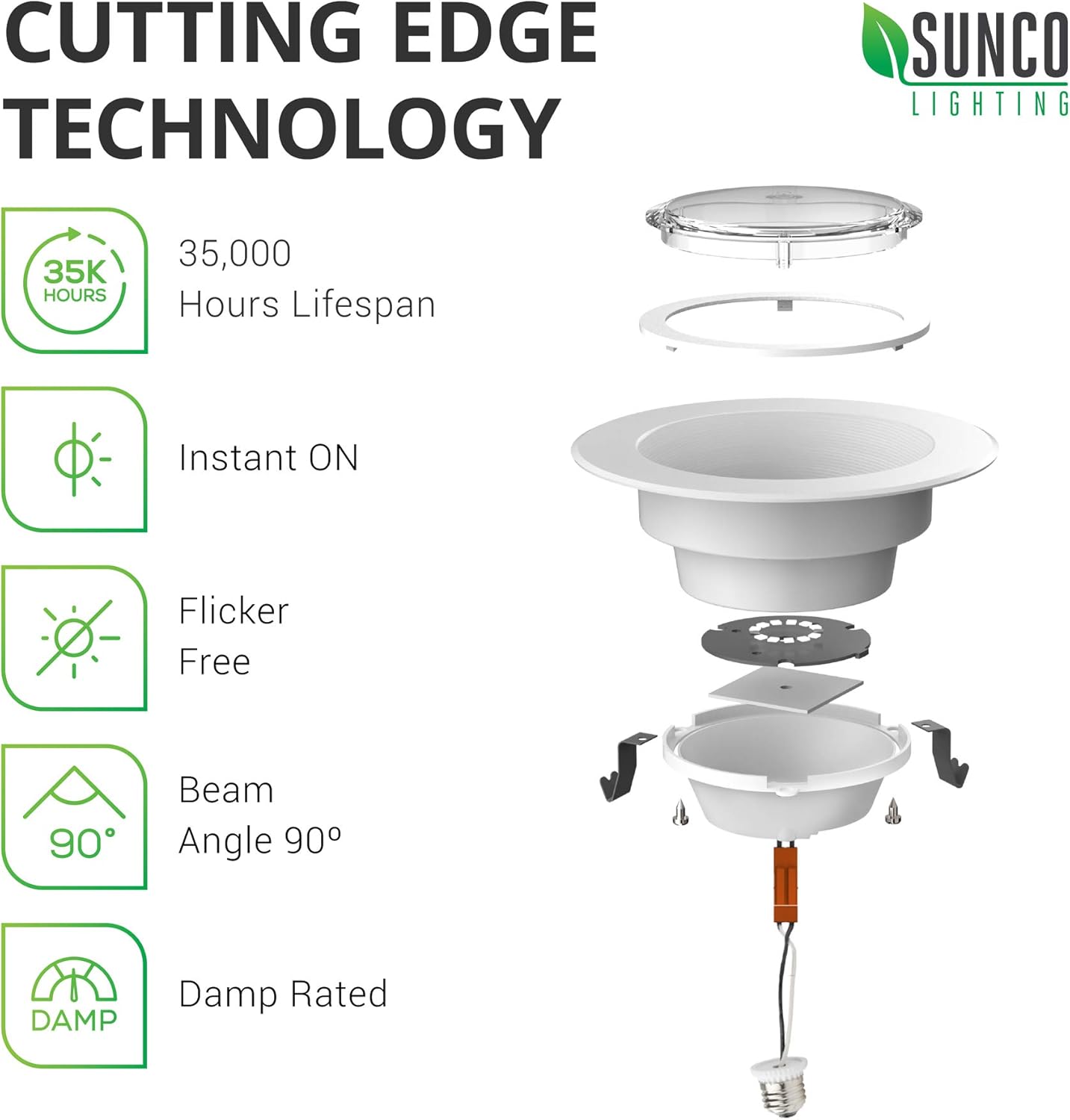 Sunco Lighting 10 Pack 4 Inch LED Recessed Downlight, Baffle Trim, Dimmable, 11W=60W, 3000K Warm White, 660 LM, Damp Rated, Simple Retrofit Installation - UL + Energy Star: Home Improvement