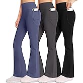 AENLLEY Girl Yoga Flare Wide Leg Tummy Control Stretchy Pants for Causal with Pockets 3 Pack