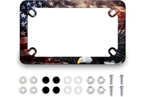 MUAWUOIK Eagle American Flag Motorcycle License Plate Frame Stainless Steel Funny Black Tag Holder Patriotic USA Flag Motorcycle Accessory with Screws Nut Caps 7.7" x 4.5 "for Motorcycle Bike
