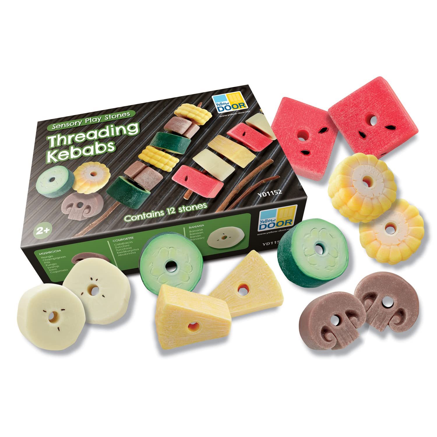 Yellow Door Threading Kebabs Sensory Play Stones | Pretend play food set | toy food | role play cooking | mud kitchen toys and accessories | kids aged 2 3 4 5 | outdoor learning | Fine motor skills