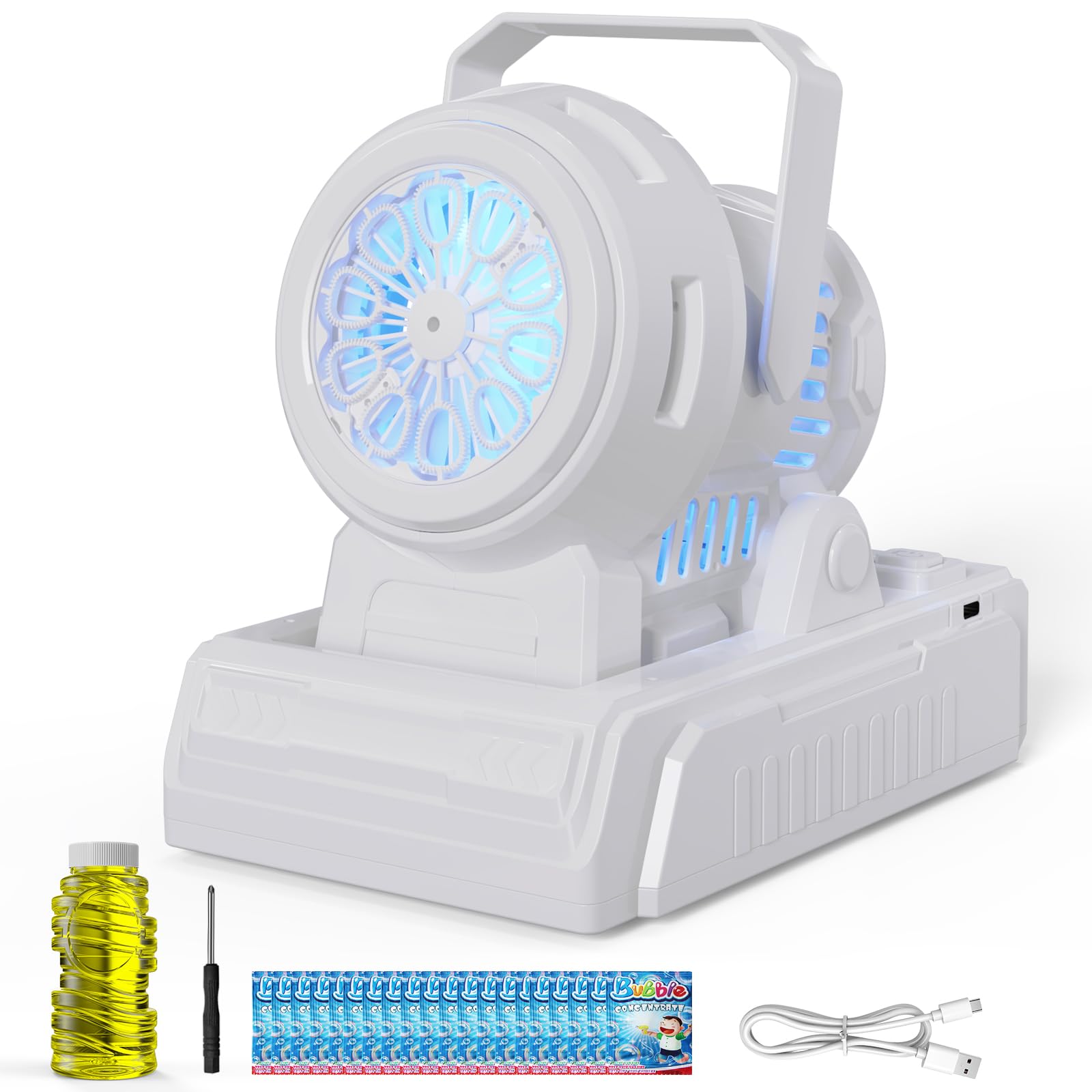 PANACARE Automatic Bubble Machine, Electric Portable Bubble Machine with 20 Bubble Solutions, Produce 10000+ Big Bubbles Per Minute, Suitable for Wedding/Birthday/Children/Party (White)