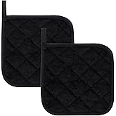 2Pcs Black 17cm/6.69inch Kitchen Pot Holders Cotton Heat Resistant Pads, Oven Pot Holders Trivets Coasters Hot Pads Terry Pot Holders for Everyday Cooking and Baking