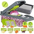 Ourokhome Vegetable Chopper Onion Cutter, 14 in 1 Professional Mandolin Slicer for Kitchen, Multifunctional Food Chopper for Potato, Tomato, Veggie with Strainer Basket, 10 Blades, Gray