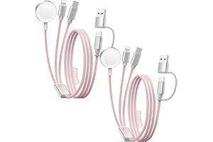 XIWACHREGE 2 Pack Travel Essentials for Apple Watch Charger, 3 in 2 USB C Cable for Type C/L-Port Devices, Multi Charging Cable Cord, Magnetic iWatch Charger for Ultra/SE/10-1&iPhone 17-12-4FT Pink