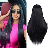 quickwig Long Straight Wig Black Wigs for Women and Girls Middle Part Natural Hairline Long Synthetic Full Wig for Daily Party Costume Use