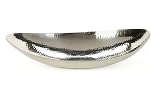 Hosley 13.5 Inch Hammered Stainless Steel Oval Bowl Ideal for Orbs and Dry Potpourri as well as Ball Candles Great for Weddings and Special Events O4