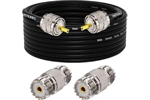 YOTENKO Ham Radio Coax Cable,RG58 Coaxial Cable 30ft,UHF PL259 Male to Male Cable + 2PCS UHF Female to Female SO239 Adapter f