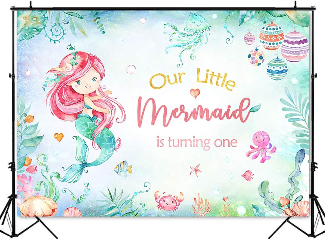 Amazon Com Mocsicka Mermaid 1st Birthday Backdrop Watercolor