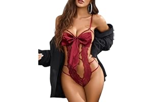 Avidlove Womens One Piece Lingerie Floral Lace Teddy Bow Tie Bodysuit Smooth Ribbon Babydoll