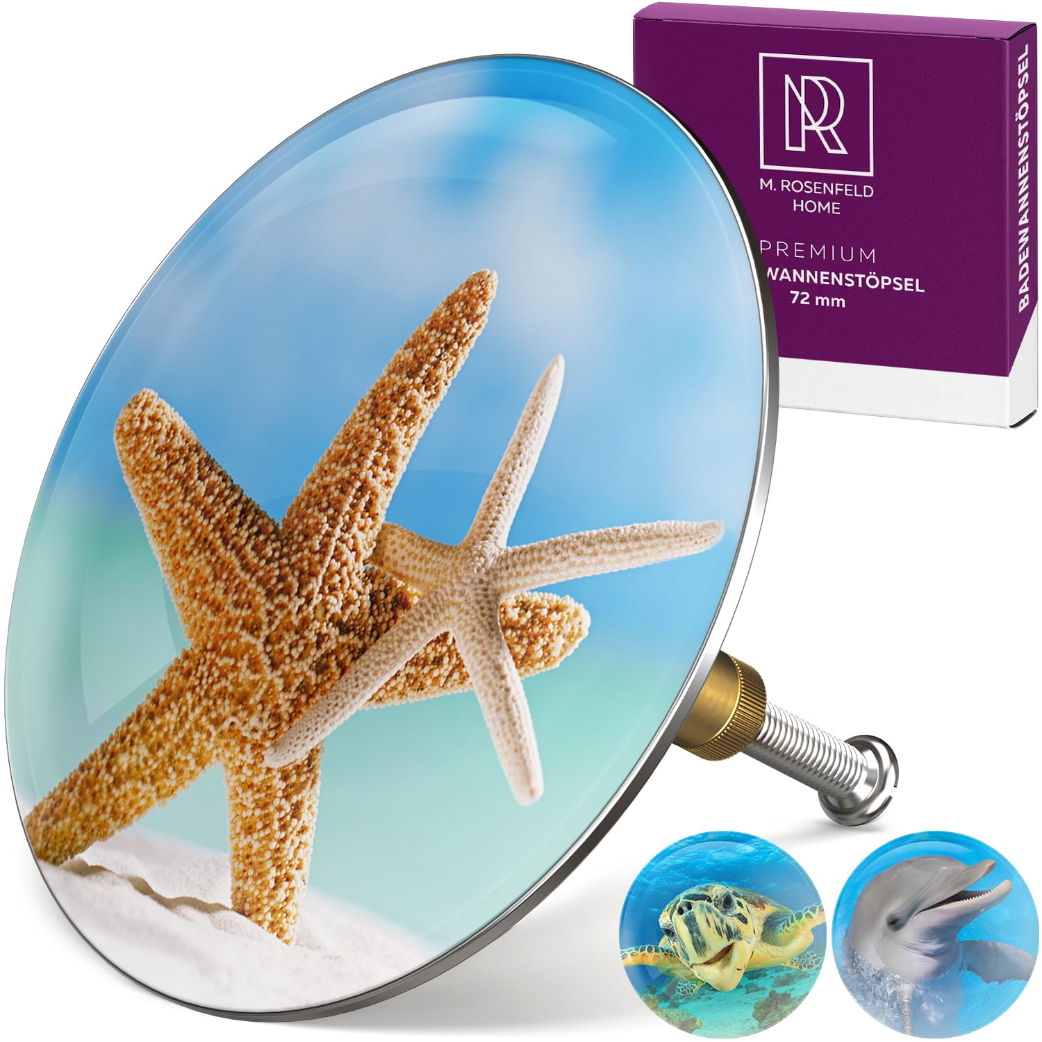 M. ROSENFELD HOME Universal Brass Bath Plug with Starfish Design - 72mm - with Double Seal