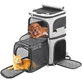Expandable Cat Backpack Carrier for 2 Cats, Dog Backpack for 2 Small Pets Dogs, Cat Carrier for Large Cats Multiple Pets, 7 Windows ventilation, Built-in Frame Support Plate and Safety Straps Foldable