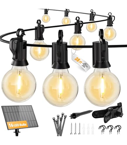 Brightown 58FT 26LED Solar String Lights Outdoor with Remote & USB