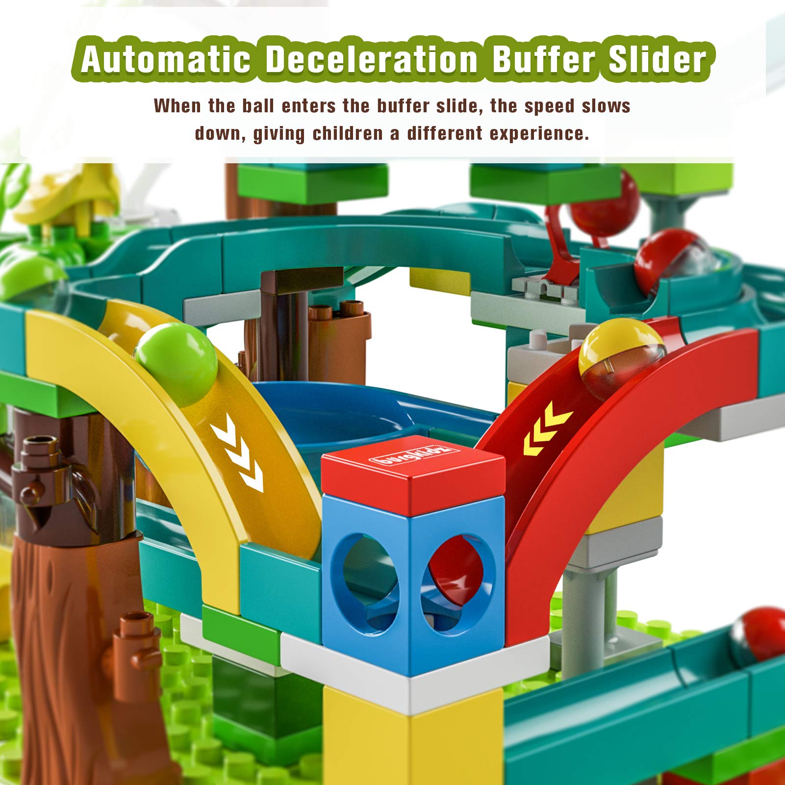 Exclusive Dinosaur Marble Run Building Blocks with Trigger Gravity Hammer Track Race, Compatible Building Brick Maze Game, STEM Educational Learning Toy Super Gift for Boys Girls Ages 4-8 (Marble Run)