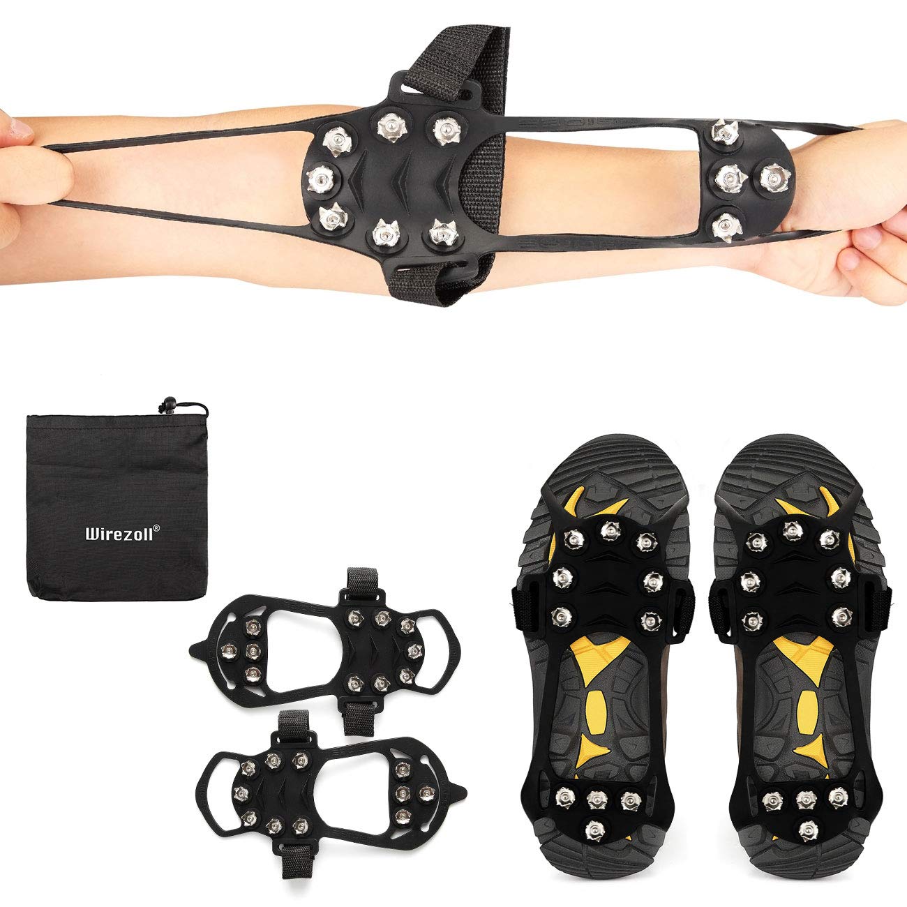 Wirezoll Ice Cleats, Stainless Steel Traction Cleats, Portable Walk Spikes Crampons for Walking