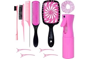 FLYLANYARDS 11 Pcs Hair Brush Set, Detangle Hair Brush And Spray Bottle, 3 Pieces Smooth Hairbrush For Toddlers, Suitable For Wet and Dry Hairstyles, Suitable For Adults And Children. (Pink)