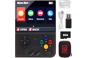 ASTARAMA Miyoo Mini Plus Handheld Game Console with Hard Case, 3.5 Inch IPS Screen Game Player, Built-in 64G TF Card 10000+ Games & 3000 Battery, Support WiFi