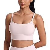 CRZ YOGA Butterlift Scoop Neck Longline Sports Bras for Women - Padded Cami Tank Adjustable Spaghetti Strap Workout Crop Top