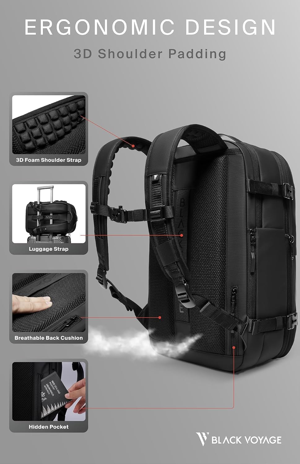 BlackVoyage Vortex Vacuum Seal Travel Backpack 60L Expandable Air Compression System Water Resistant TSA Lock Carry-On Suitcase Luggage Black AERO - Vacuum Pump Included