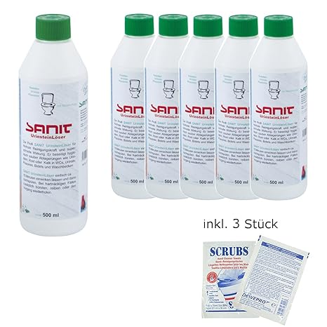 SANIT - Urinsteinlöser - der kräftige Urinsteinentferner - VPE: 6 Flaschen a' 500ml (3031) - im Set inkl. 3 St. DEWEPRO® Sing