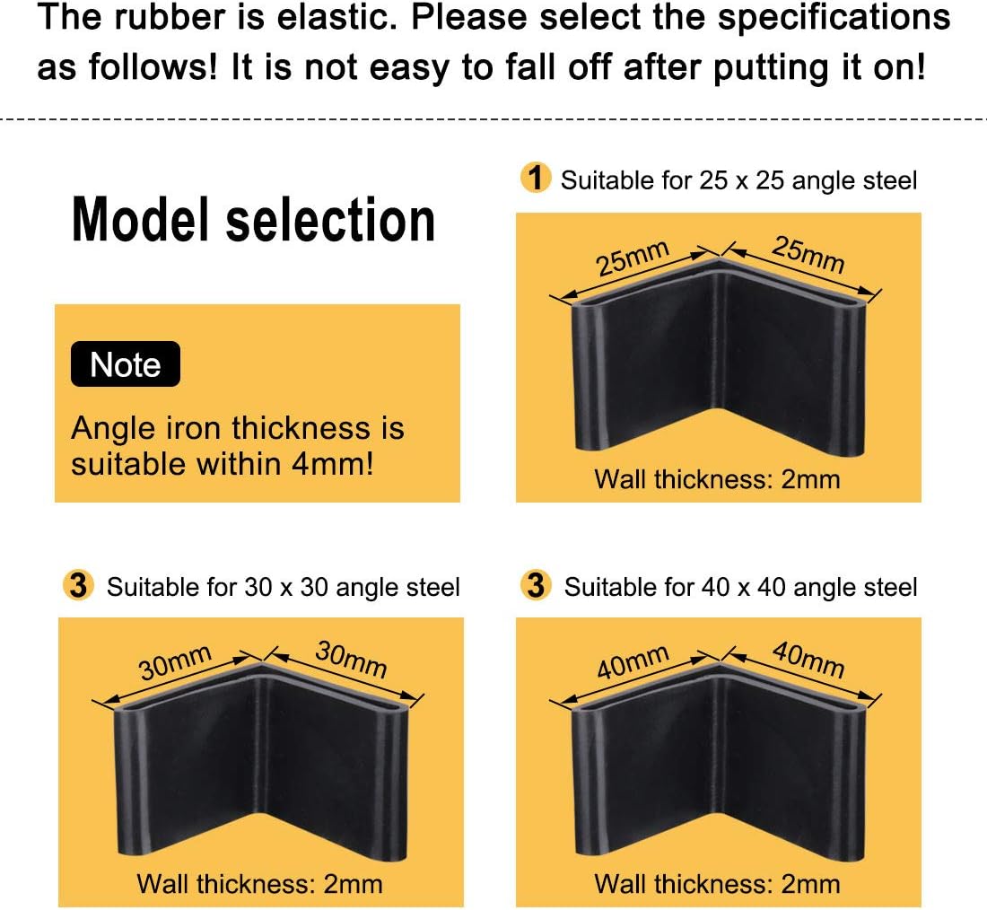 sourcing map Furniture Angle Iron Foot Pads L Shaped Rubber Leg Covers Protectors 40 x 40mm 10 Pcs Black, 40*40mm - Image 4