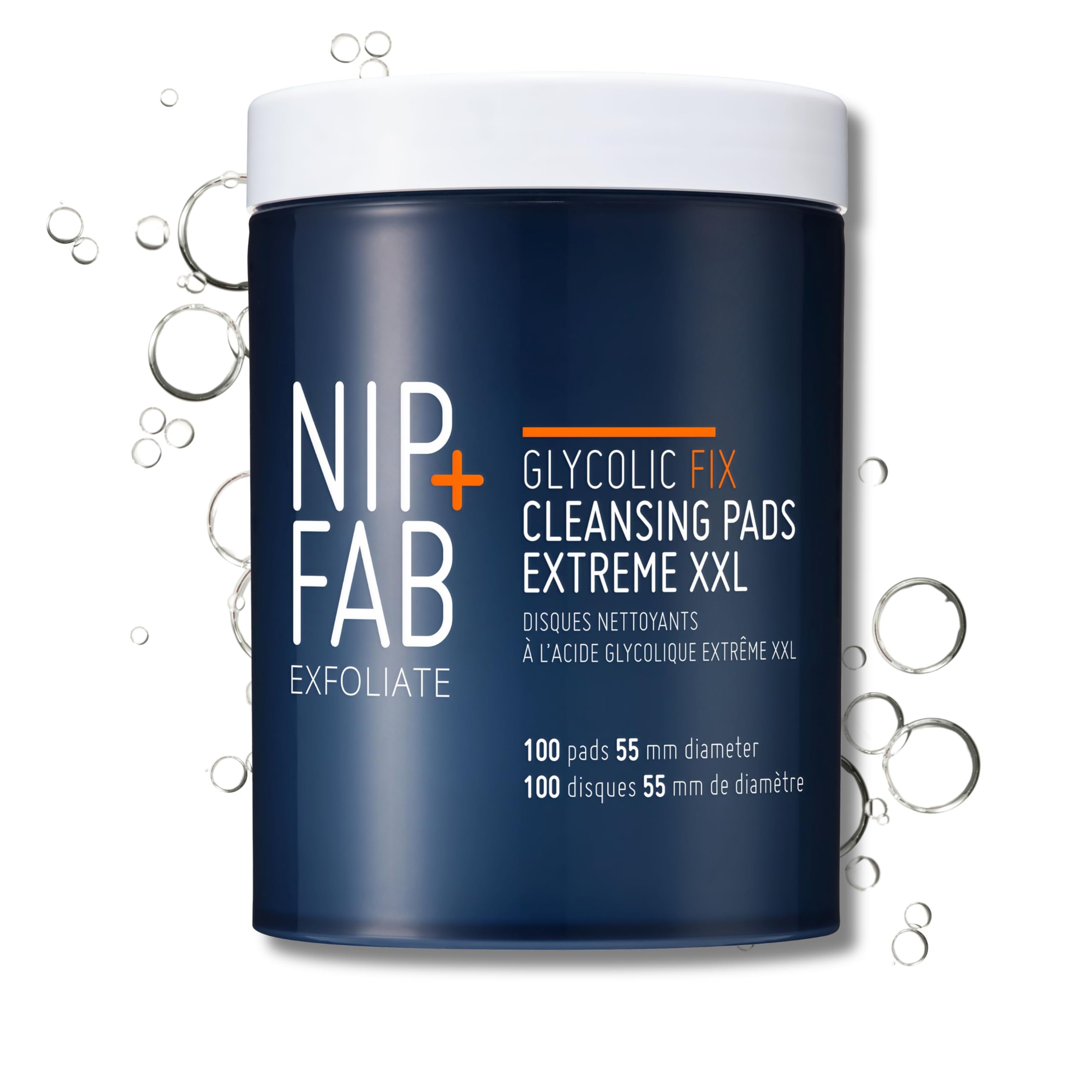 NIP + FAB Glycolic Fix Night Pads Extreme XXL – 5% Glycolic Acid Exfoliating Facial Pads with Salicylic Acid (BHA) & Lactic Acid for Resurfacing, Pore Clearing & Glowing Skin, 100 Pads