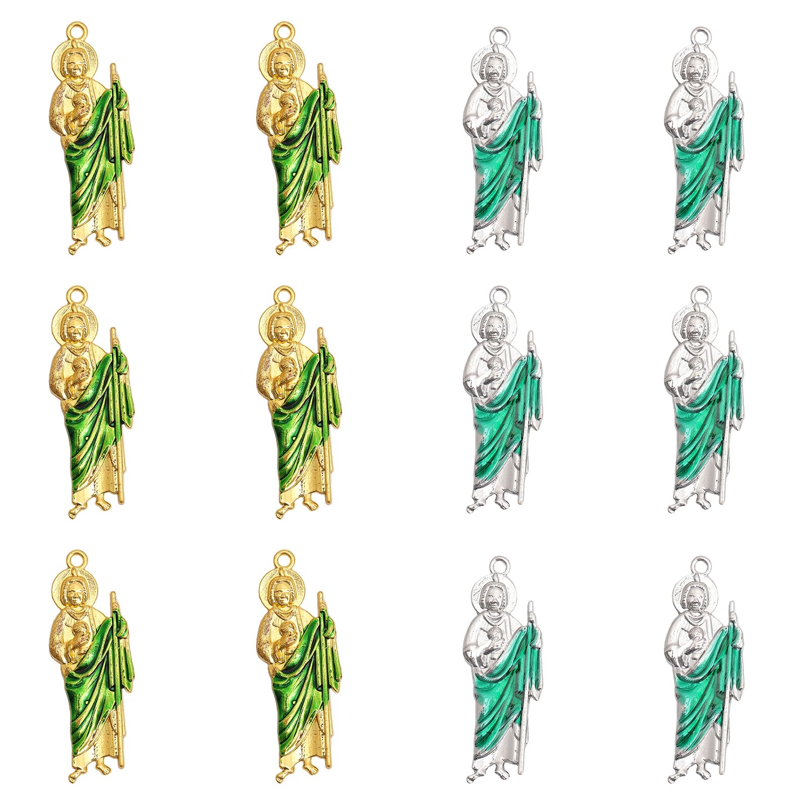 CHGCRAFT 12Pcs 2Colors San Judas Tadeo Alloy Enamel Big Pendants for Necklace Keychain DIY, Platinum Golden