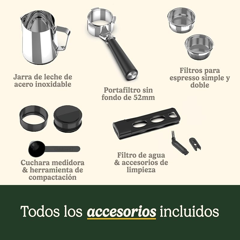 ® Máquina de Espresso Slim | Espresso, Americano, Cold Brew | Vaporizador de leche | 15 bares | Portafiltro sin fondo | Compacta | 1,5L | Tazas de viaje